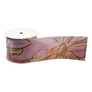 Gold Floral Abstract pastel Satijnen Lint