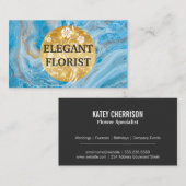 Gold Floral achtergrond | Blauwe marmer Visitekaartje (Voorkant / Achterkant)