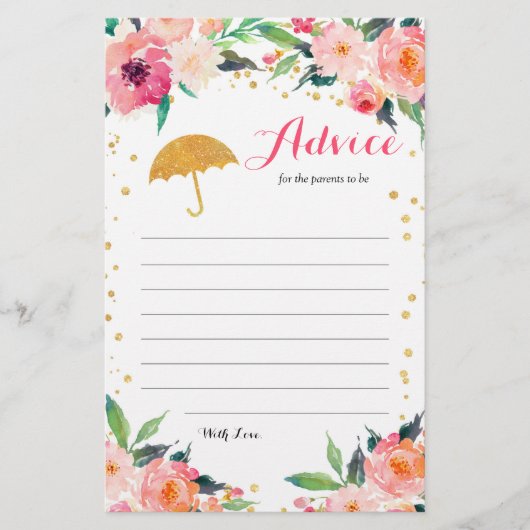 Gold Floral April biedt Baby shower Advice Card (Voorkant)