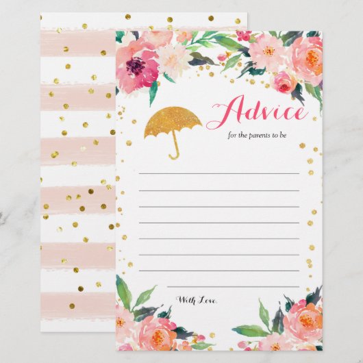 Gold Floral April biedt Baby shower Advice Card (Voorkant / Achterkant)