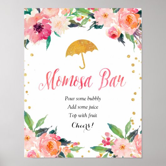 Gold Floral April Shower Momosa Bar Poster (Voorkant)