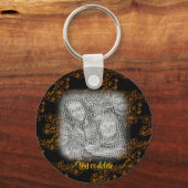 Gold Floral Art Foto Lijst op maat Sleutelhanger (Achterkant)