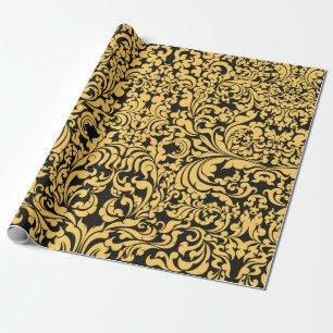 Gold floral art patroon in een zwart, Thai art vin Cadeaupapier