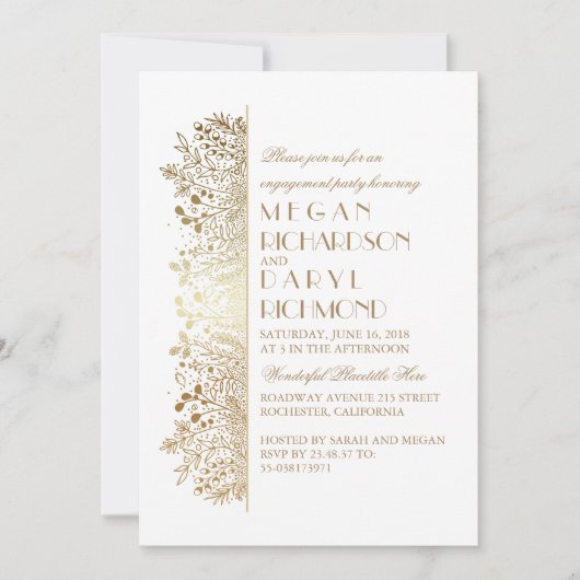 Gold Floral Baby's Breath Elegant Verlovingsfeest Kaart (Voorkant)