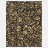 Gold Floral Baroque Pattern on Black Fleece Deken (Voorkant)