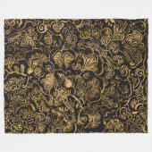 Gold Floral Baroque Pattern on Black Fleece Deken (Voorkant (Horizontaal))