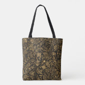 Gold Floral Baroque Pattern on Black Tote Bag (Achterkant)