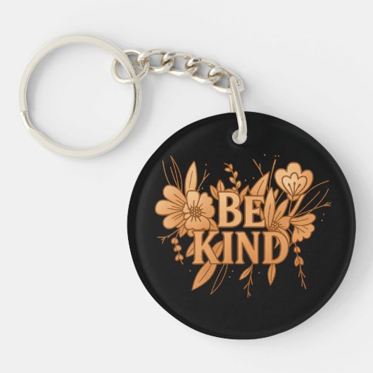 Gold Floral “Be Kind” Acrylic Circle Keychain (Voorkant)