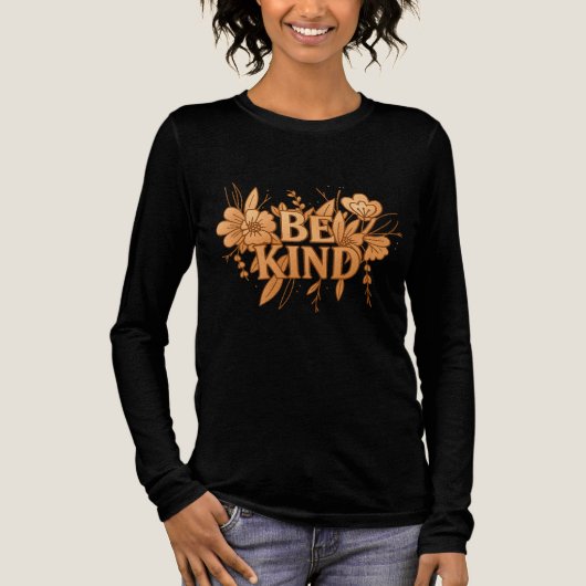 Gold Floral “Be Kind” Women’s Long Sleeve Shirt  (Voorkant)