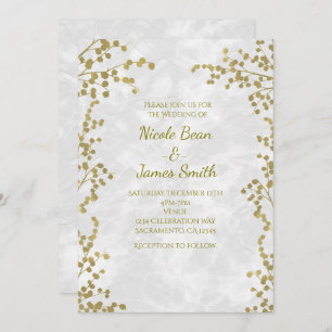Gold Floral Berries Elegant Wedding Invitations Kaart