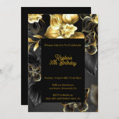 Gold Floral Birthday Uitnodiging (Voorkant / Achterkant)
