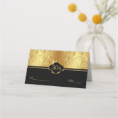 Gold Floral Black 50th Wedding Reception Place Car Plaatskaartje (Voorkant)