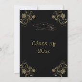 Gold Floral Black Afstuderen Invitation Sjabloon (Achterkant)