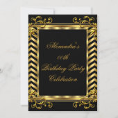 Gold Floral Black Chevron Elegant Birthday Party Kaart (Voorkant)