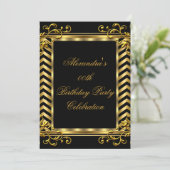Gold Floral Black Chevron Elegant Birthday Party Kaart (Staand voorkant)