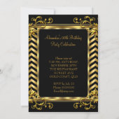 Gold Floral Black Chevron Elegant Birthday Party Kaart (Achterkant)
