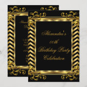 Gold Floral Black Chevron Elegant Birthday Party Kaart (Voorkant / Achterkant)