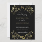 Gold Floral Black Golden Wedding Invitation (Voorkant)