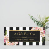 Gold Floral Black White Stripes Cadeaubon (Staand voorkant)
