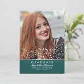 Gold Floral Blauwgroen | Foto van studenten Afstud Kaart (Staand voorkant)