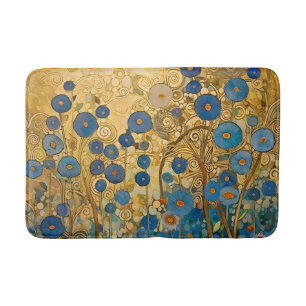Gold Floral Blue Art Abstract Modern Badmat