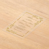 Gold Floral Border Islamic Wedding Acryl Uitnodigingen (Laagn)