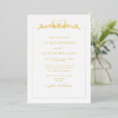Gold Floral Border Monogram Weddenschap Folie Uitnodiging (Staand Voorkant)