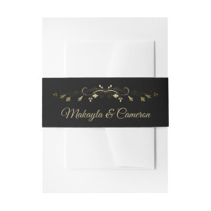 Gold Floral Border op Black Elegant Wedding Uitnodigingen Wikkel