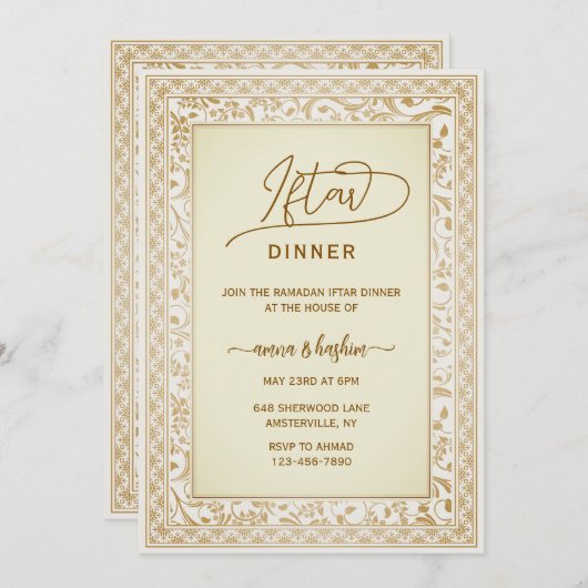 Gold Floral Border ramadan iftar invitations Kaart (Voorkant / Achterkant)