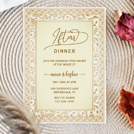 Gold Floral Border ramadan iftar invitations Kaart