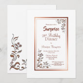 Gold Floral Border Surprise 21st Birthday Dinner Kaart (Voorkant / Achterkant)