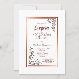 Gold Floral Border Surprise 40th Birthday Dinner Kaart