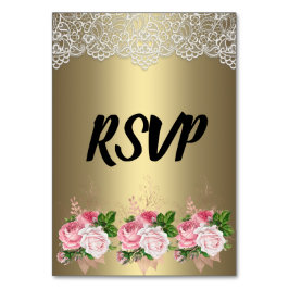 Gold Floral Bouquet Lace RSVP Kaart