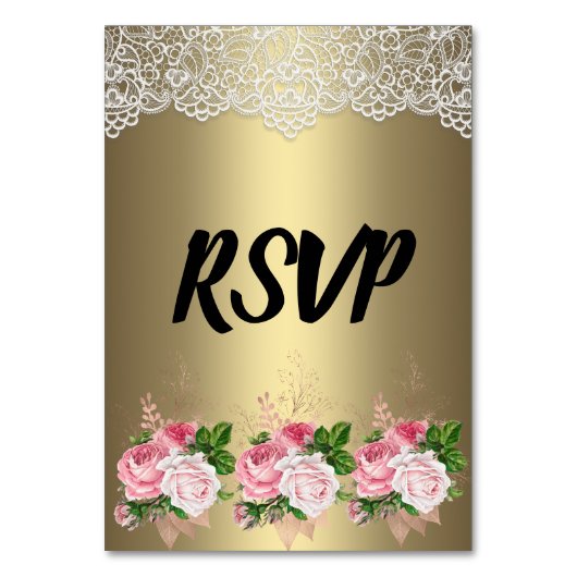 Gold Floral Bouquet Lace RSVP Kaart (Voorkant)