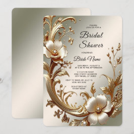 Gold Floral Bridal Shower Kaart