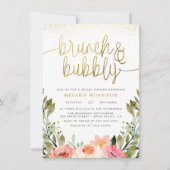 Gold Floral Brunch en Bubble Vrijgezellenfeest Kaart (Voorkant)