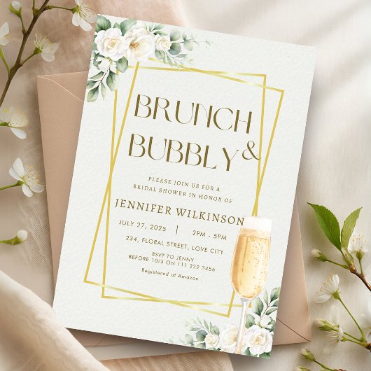 Gold Floral Brunch en Bubble Vrijgezellenfeest Kaart
