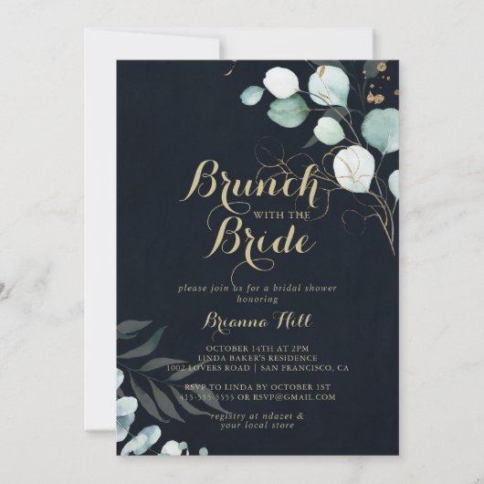 Gold Floral Brunch met de Blue Bride Shower Kaart (Voorkant)