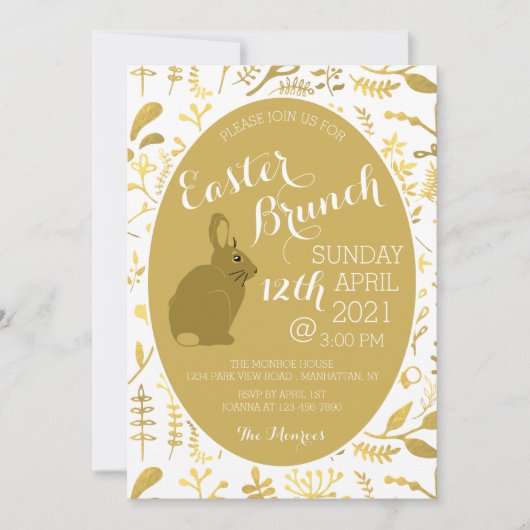 Gold Floral Bunny Easter Egg Aankondiging (Voorkant)
