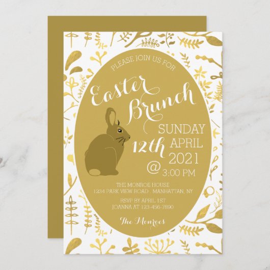 Gold Floral Bunny Easter Egg Aankondiging (Voorkant / Achterkant)
