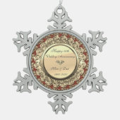 Gold Floral Burgundy 50th Wedding Jubileum Tin Sneeuwvlok Ornament (Voorkant)