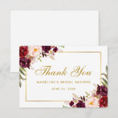 Gold Floral Burgundy Vrijgezellenfeest Hartelijk d Kaart (Voorkant / Achterkant)