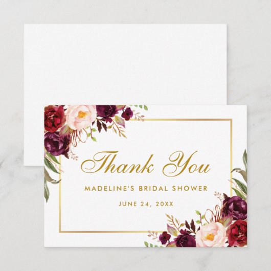 Gold Floral Burgundy Vrijgezellenfeest Hartelijk d Kaart (Voorkant / Achterkant)