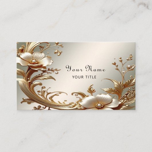 Gold Floral Business Card Visitekaartje (Voorkant)