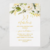 Gold Floral Champagne 50 en Fabulous Birthday Folie Uitnodiging (Voorkant)