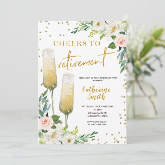 Gold Floral Cheers op uitnodiging tot pensionering (Staand voorkant)