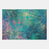 Gold Floral-contouren op roze Blauwgroen Inpakpapier Vel (Voorkant)