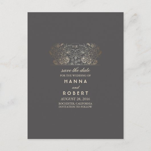 Gold Floral Countryside  Save the Date Aankondigingskaart (Voorkant)