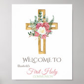 Gold Floral Cross First Heilige Communie Poster (Voorkant)