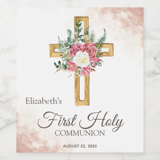 Gold Floral Cross-Rozen Wijn Etiket (Enkel label)